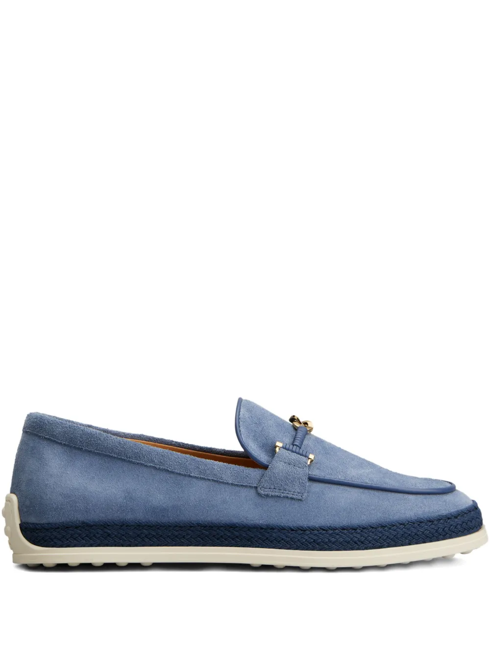 Tod's rafia-trimmed suede loafers Blue