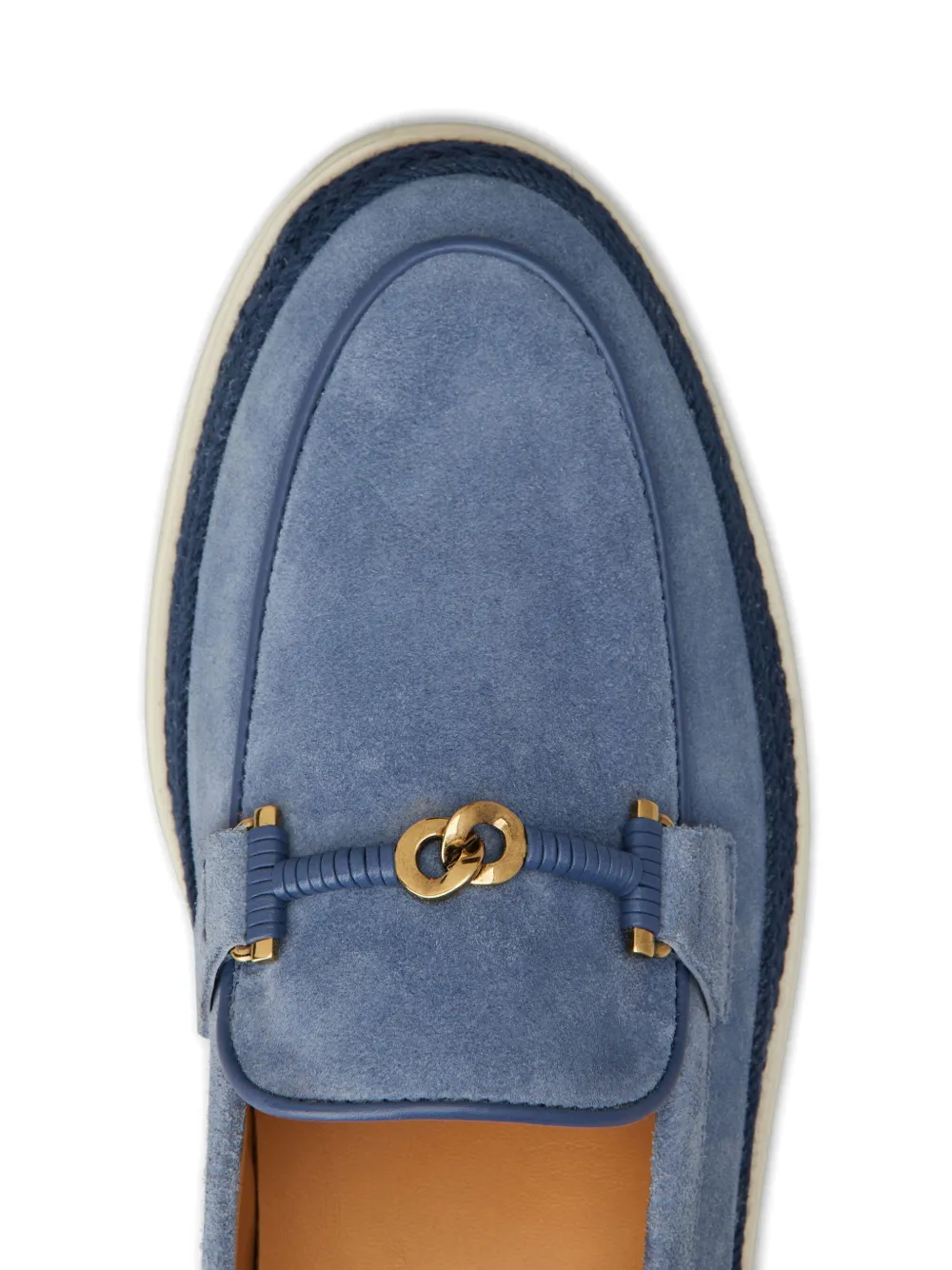 Tod's rafia-trimmed suede loafers Blue