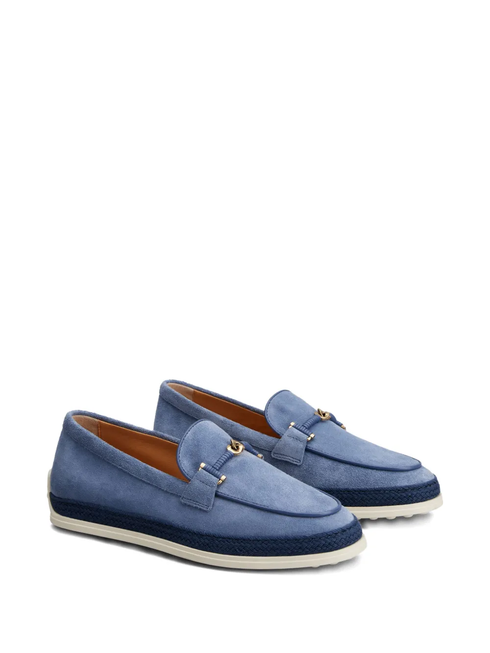 Tod's rafia-trimmed suede loafers Blue