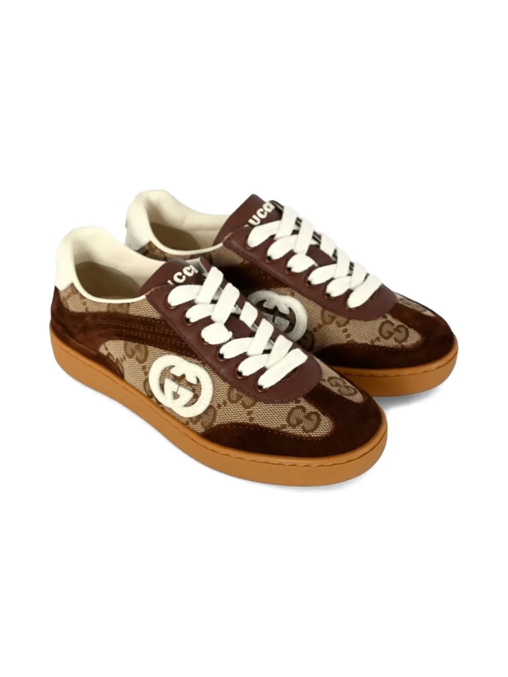 Gucci Kids GG-canvas suede sneakers Brown