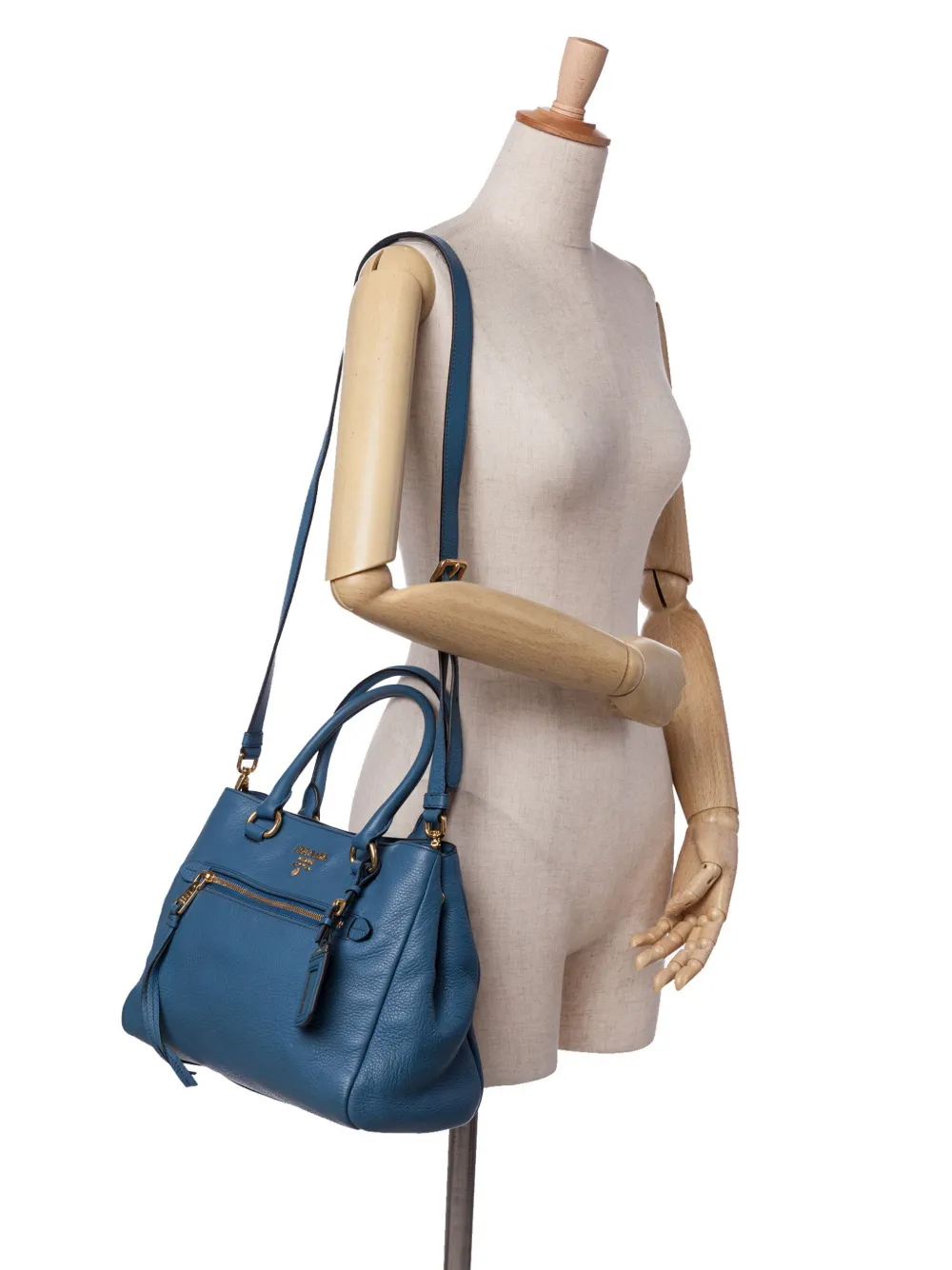 Pre-owned Prada 2000-2024 Medium Vitello Daino Open Convertible Tote Satchel