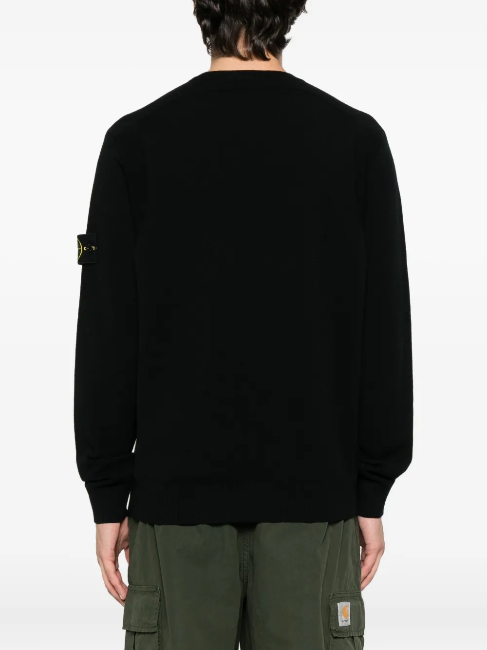 Stone Island logo-patch crew-neck sweater Zwart