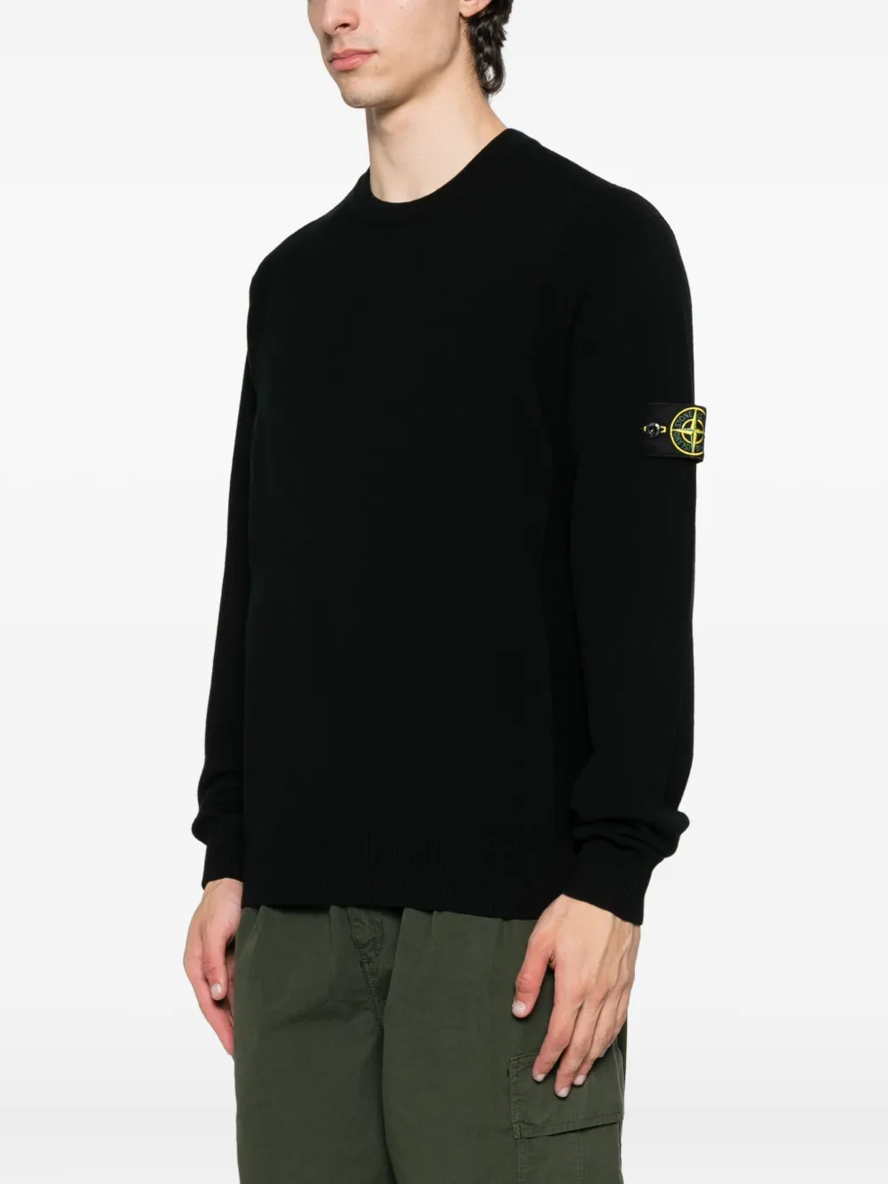 Stone Island logo-patch crew-neck sweater Zwart