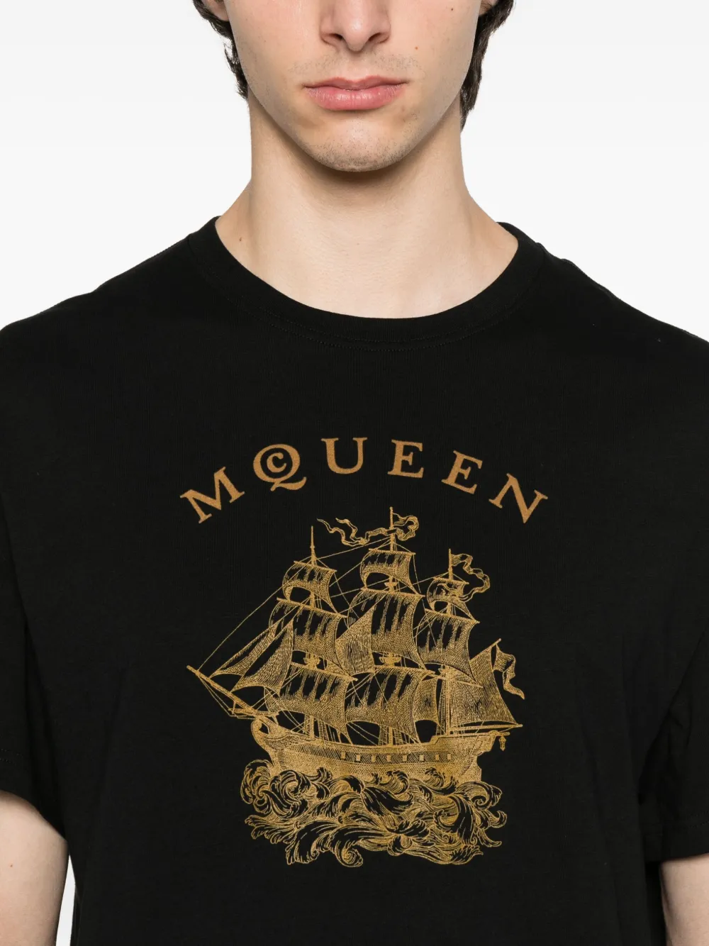 Alexander McQueen ship-print cotton T-shirt Zwart