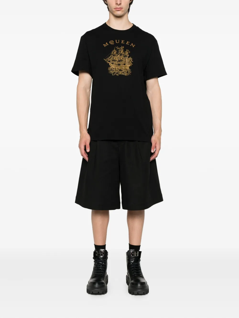 Alexander McQueen ship-print cotton T-shirt Zwart