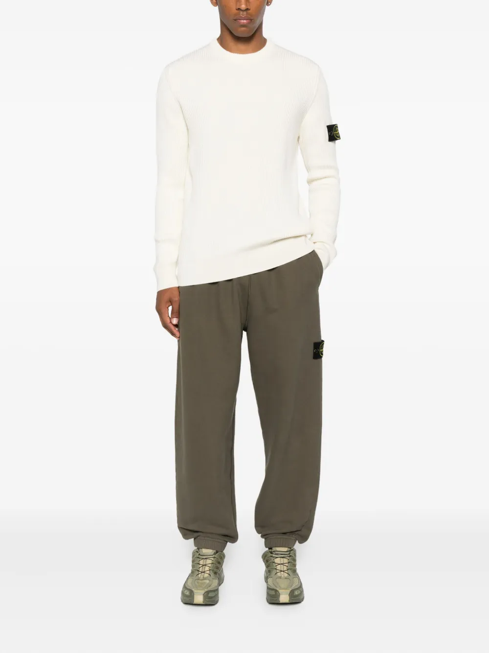 Stone Island logo-patch ribbed sweater Wit