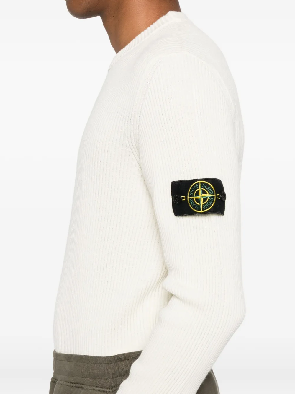 Stone Island logo-patch ribbed sweater Wit