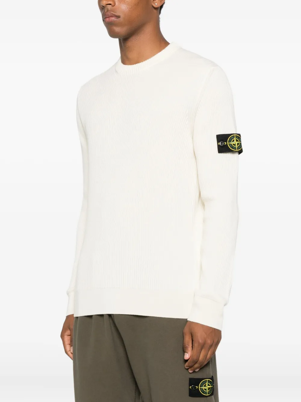 Stone Island logo-patch ribbed sweater Wit