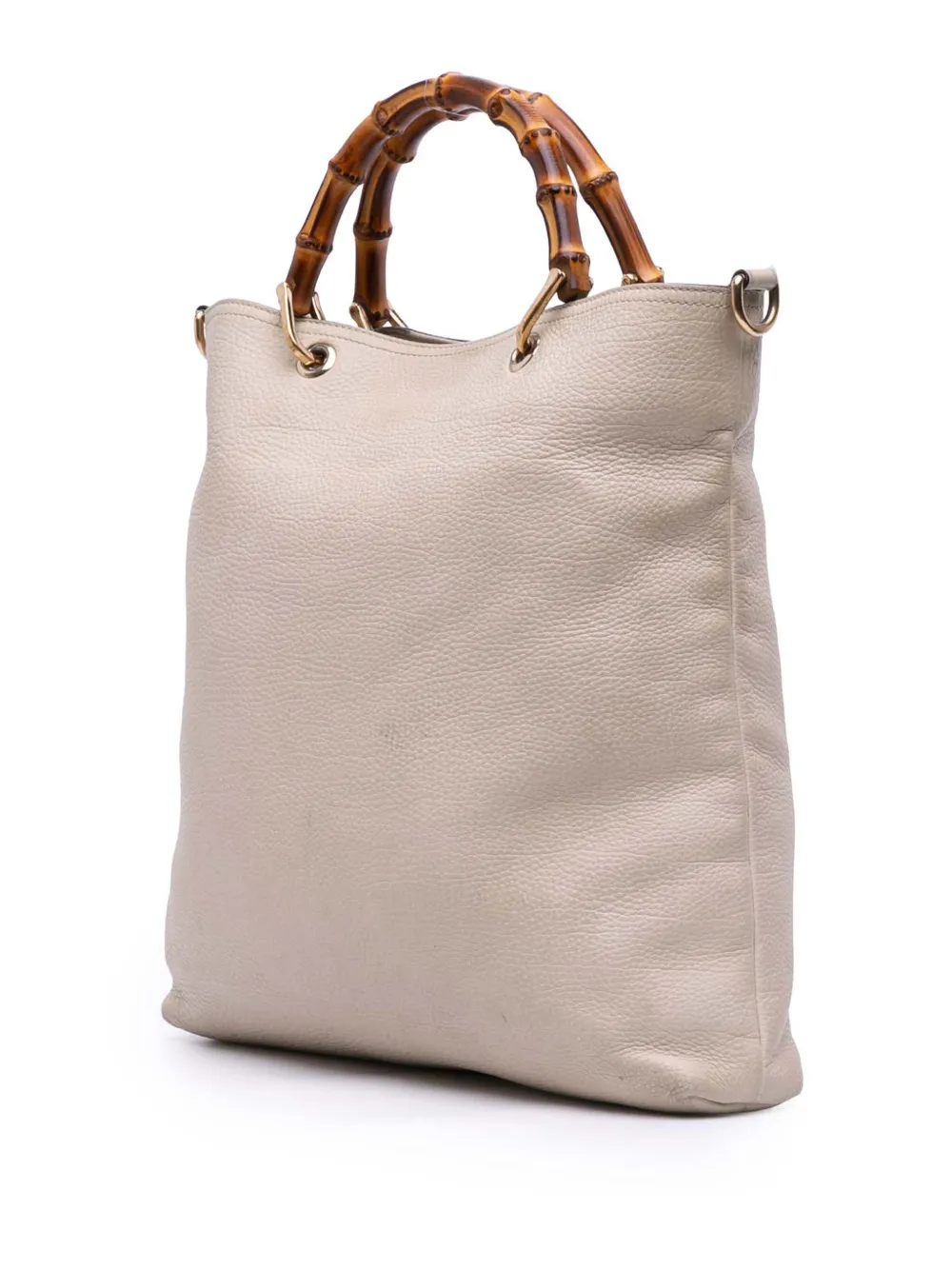 Pre-owned Gucci 2016-2025 Tall Leather Bamboo Shopper Tote Satchel In White