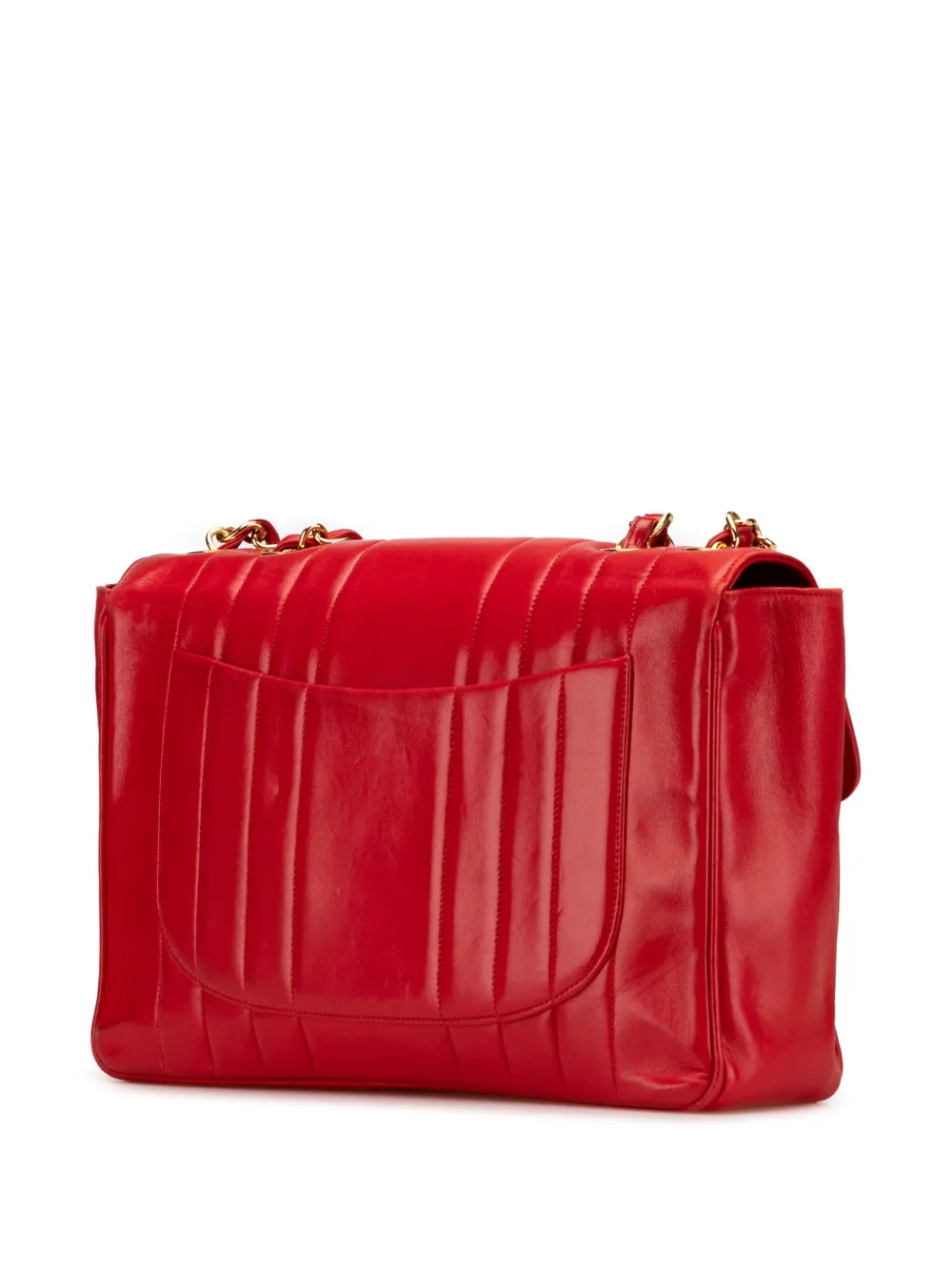 Pre-owned Chanel 1994-1996 Jumbo Xl Vertical Quilt Lambskin Single Flap Shoulder Bag In Red