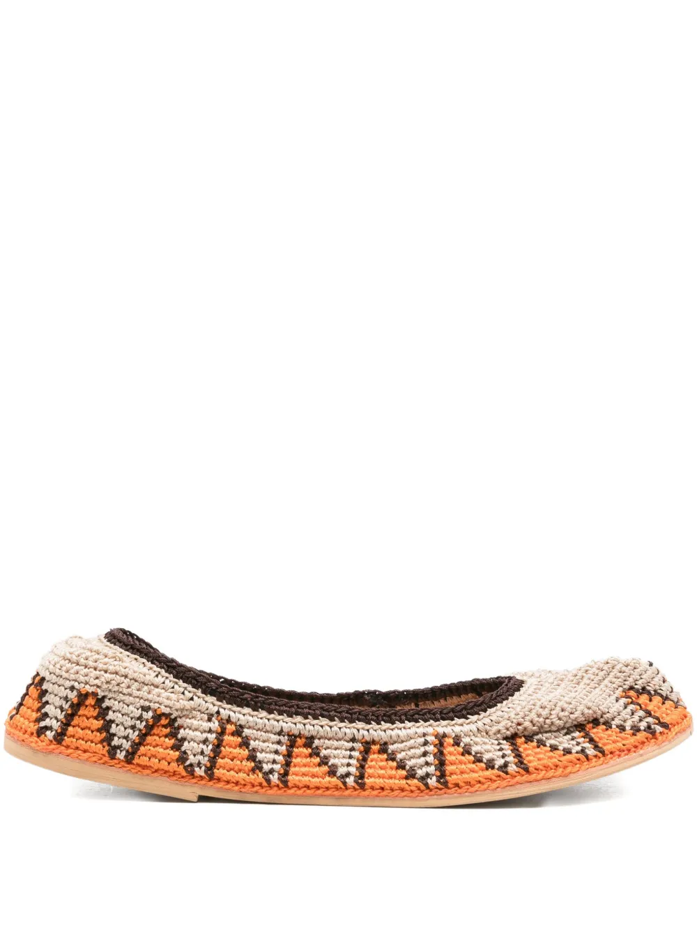 SLO_HAND_MADE triangle-pattern crochet ballet flats Neutrals
