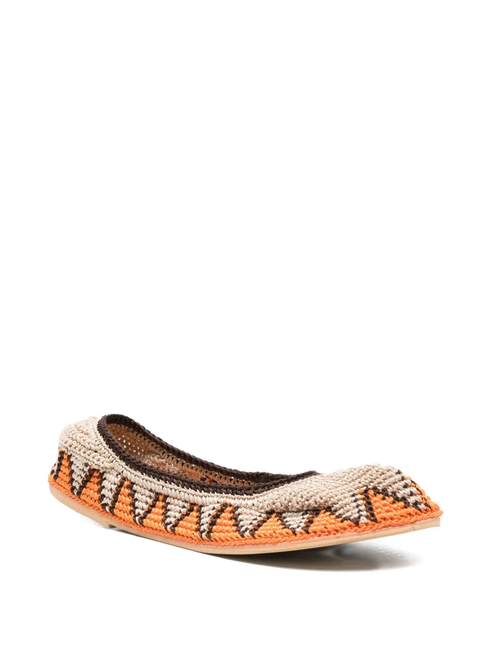 SLO_HAND_MADE triangle-pattern crochet ballet flats Neutrals