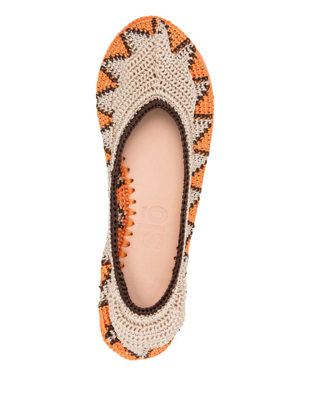 SLO_HAND_MADE triangle-pattern crochet ballet flats Neutrals