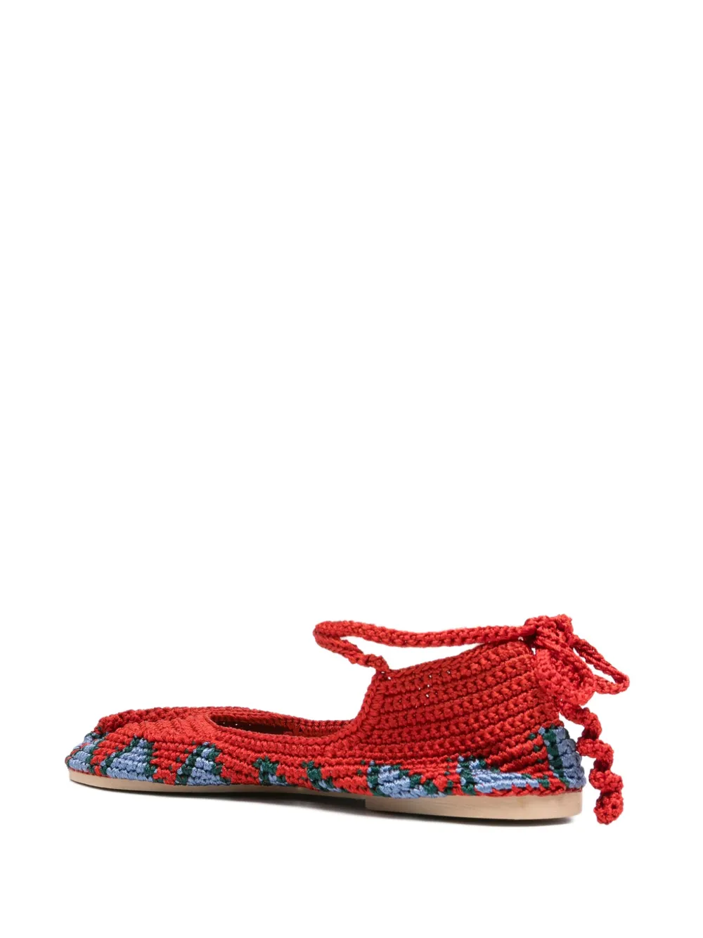 Slo_hand_made Lace-up Crochet Ballet Flats In Red