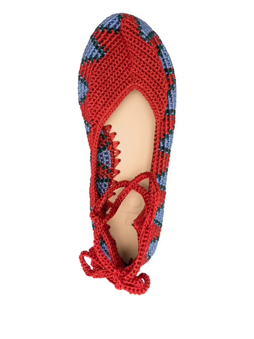 Slo_hand_made Lace-up Crochet Ballet Flats In Red