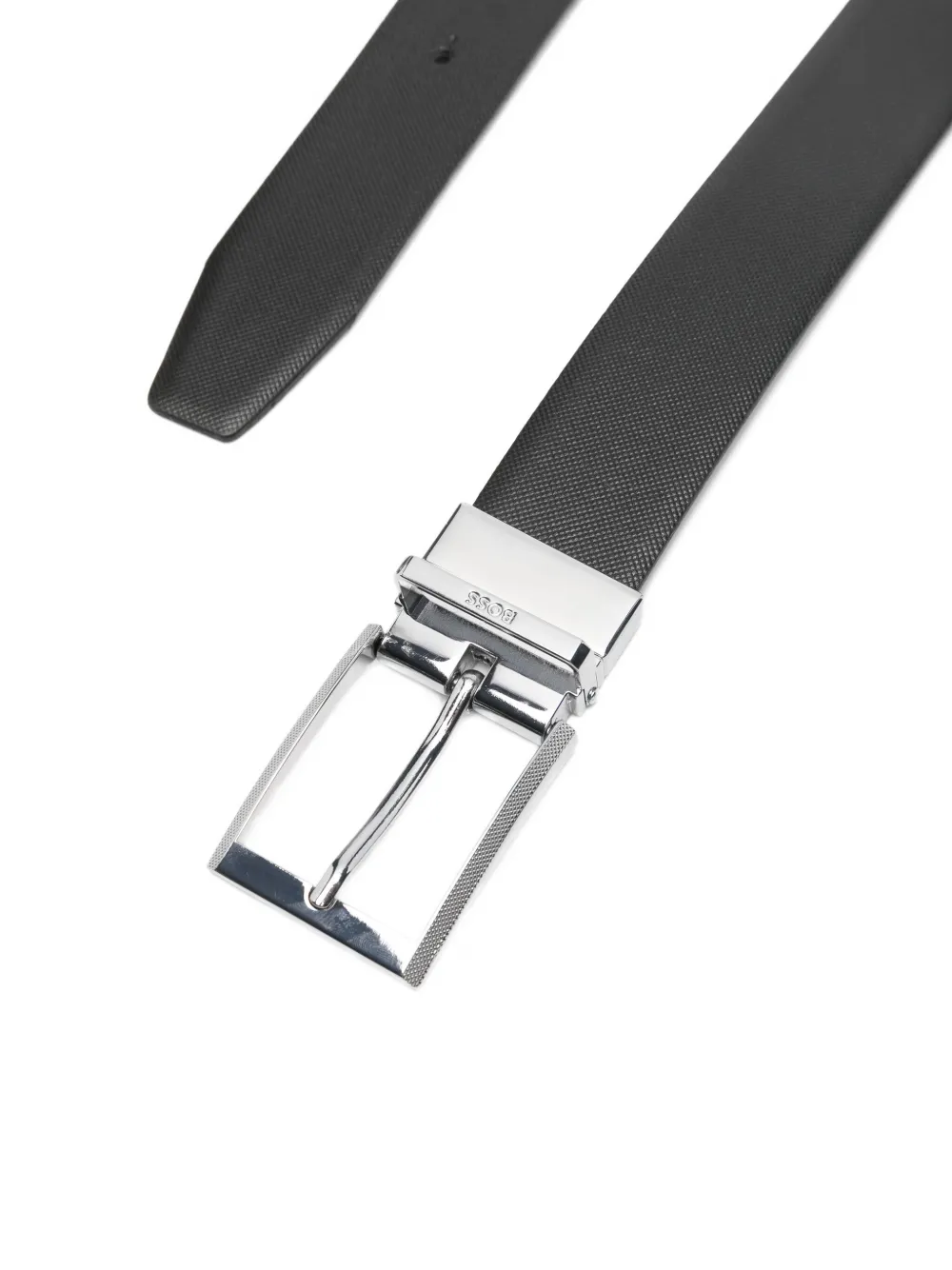 BOSS leather silver-buckle belt 002 BLACK