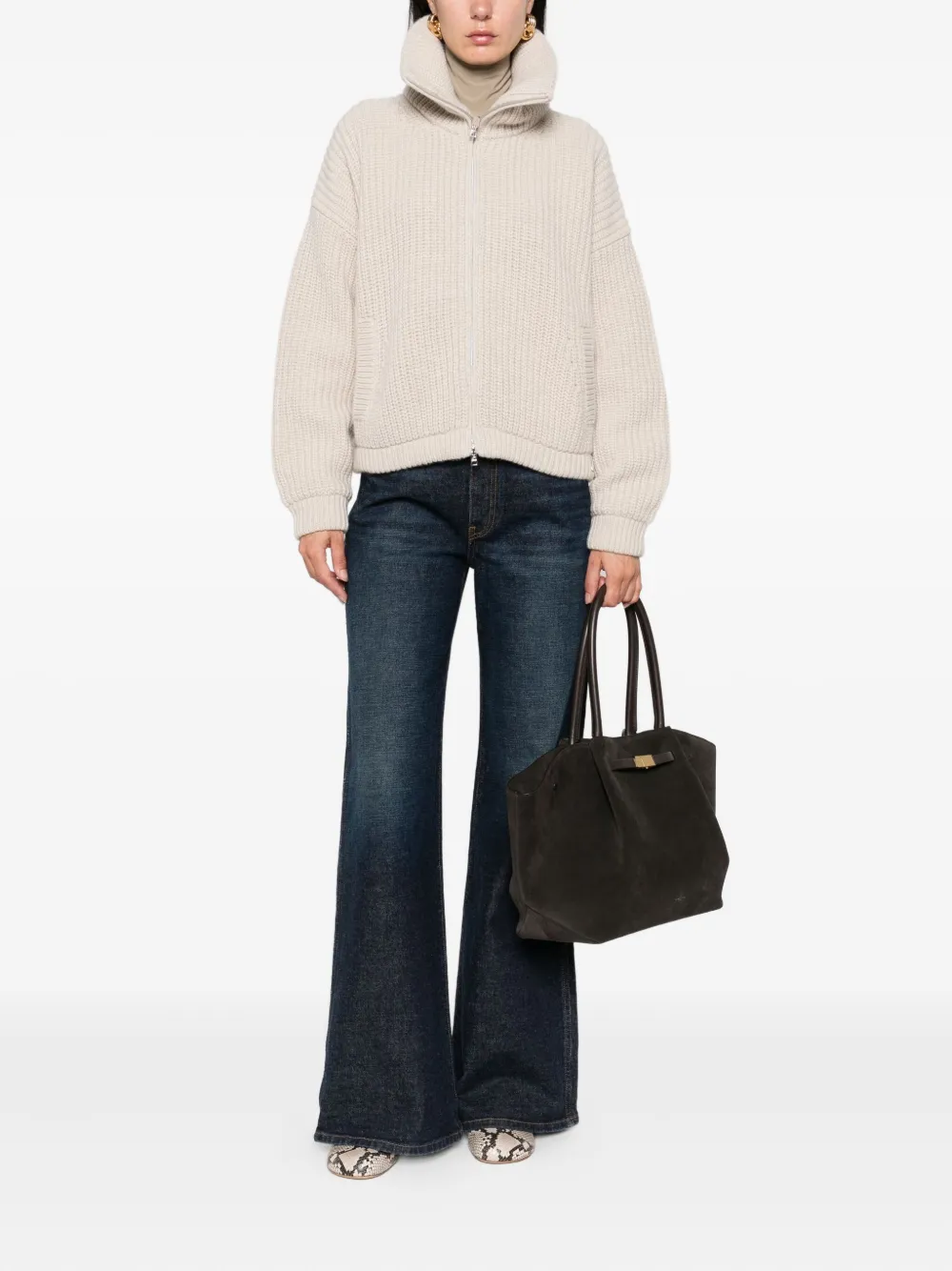 Herno high-neck zip-up cardigan Beige