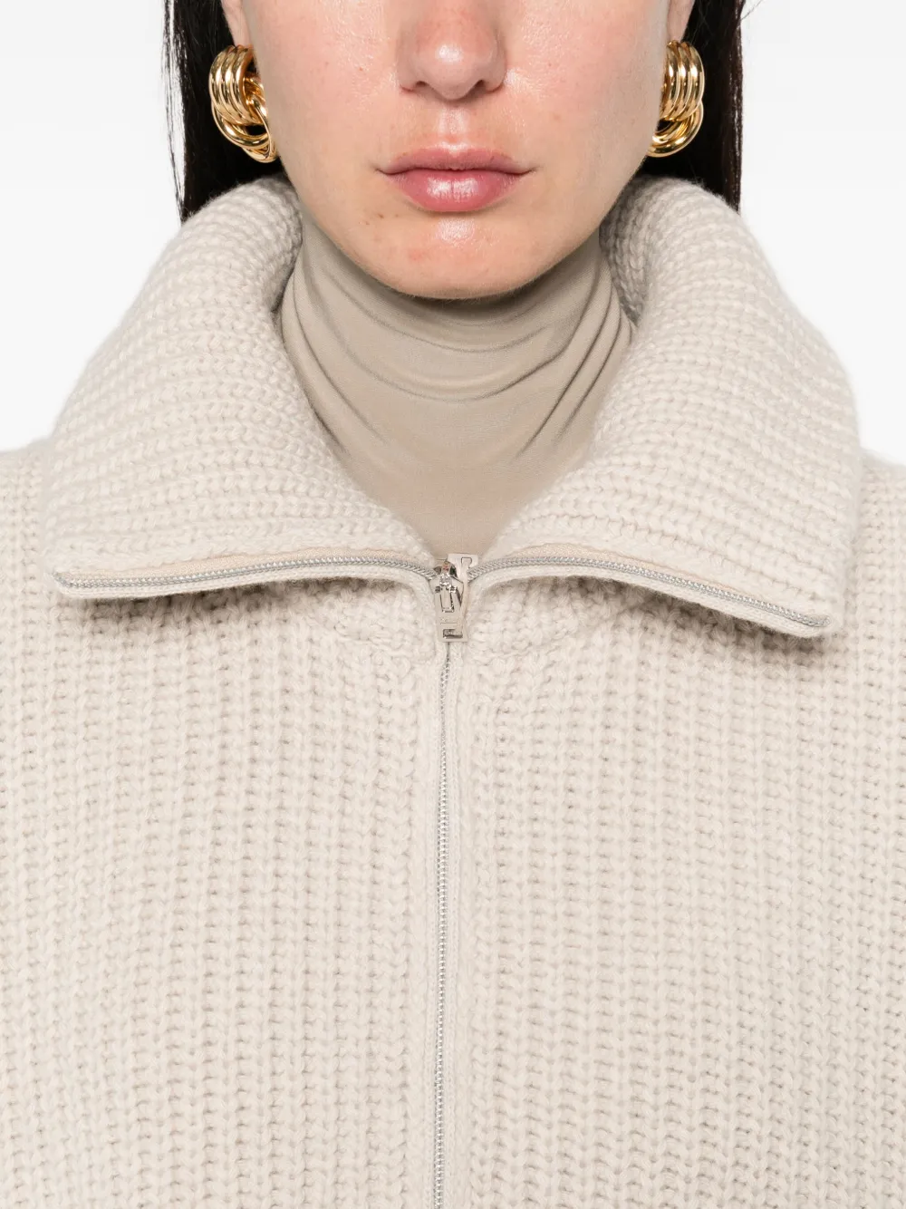 Herno high-neck zip-up cardigan Beige