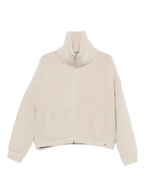 Herno High-neck Zip-up Cardigan in Neutrals