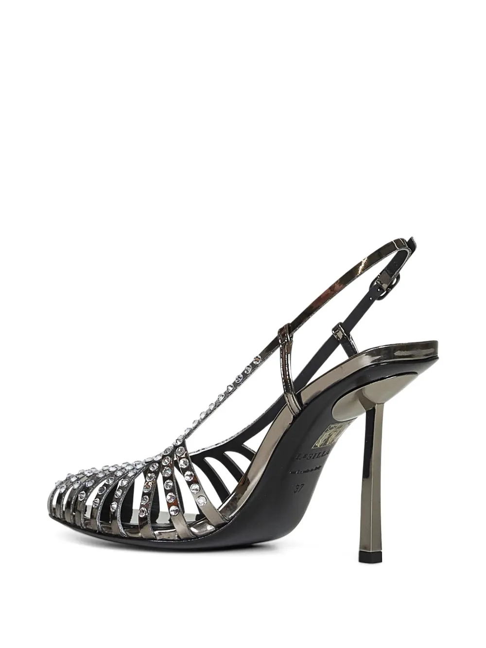 Le Silla 100mm crystal-embellished slingback sandals Grey