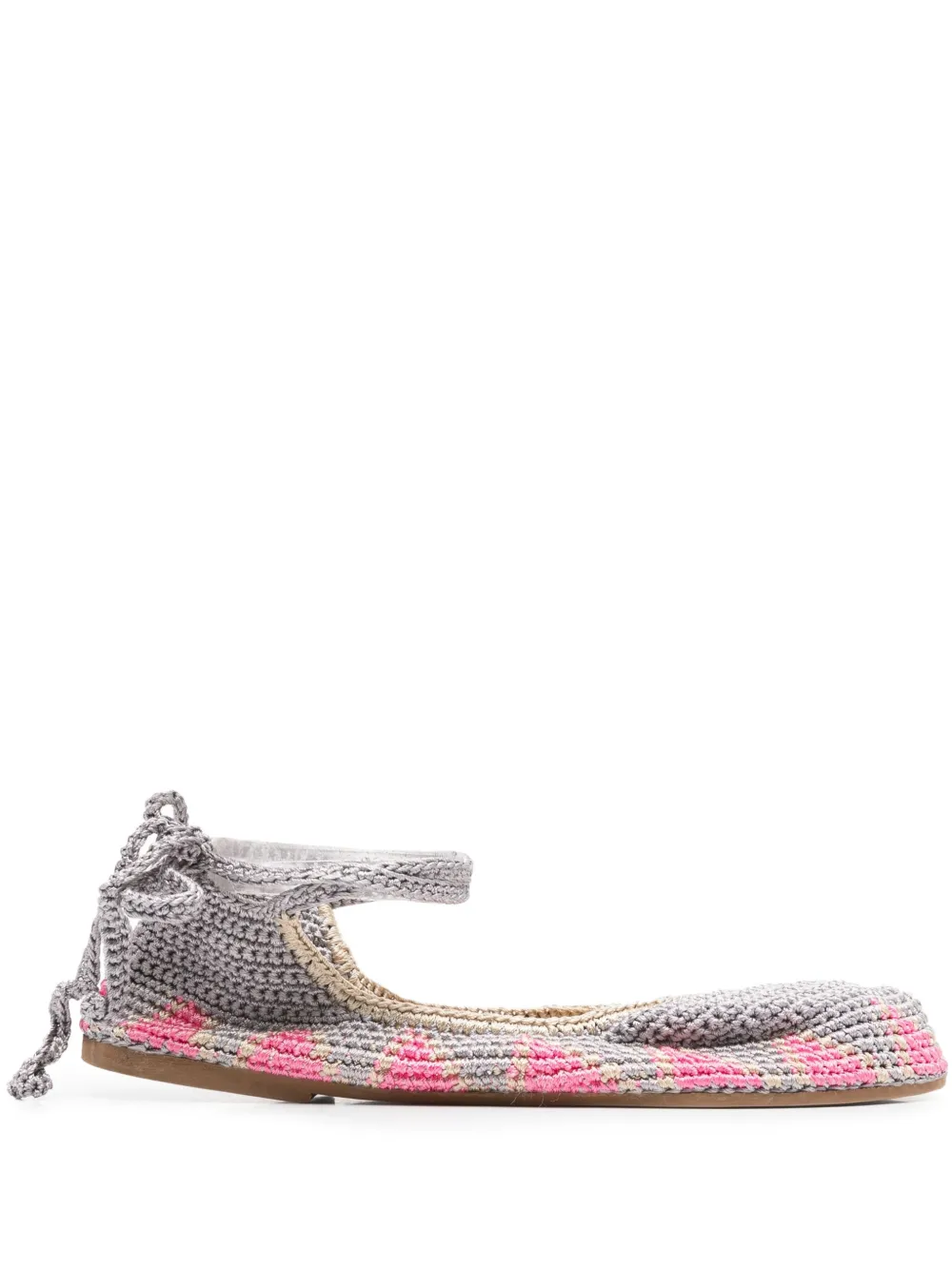 lace-up crochet ballet flats