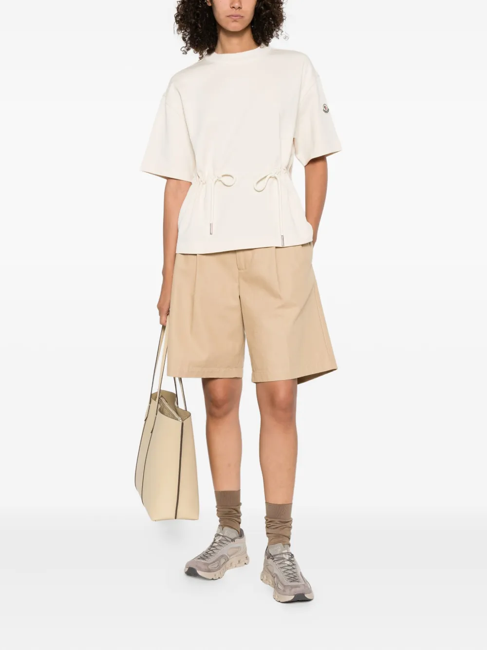 Moncler drawstring-waist cotton T-shirt Beige