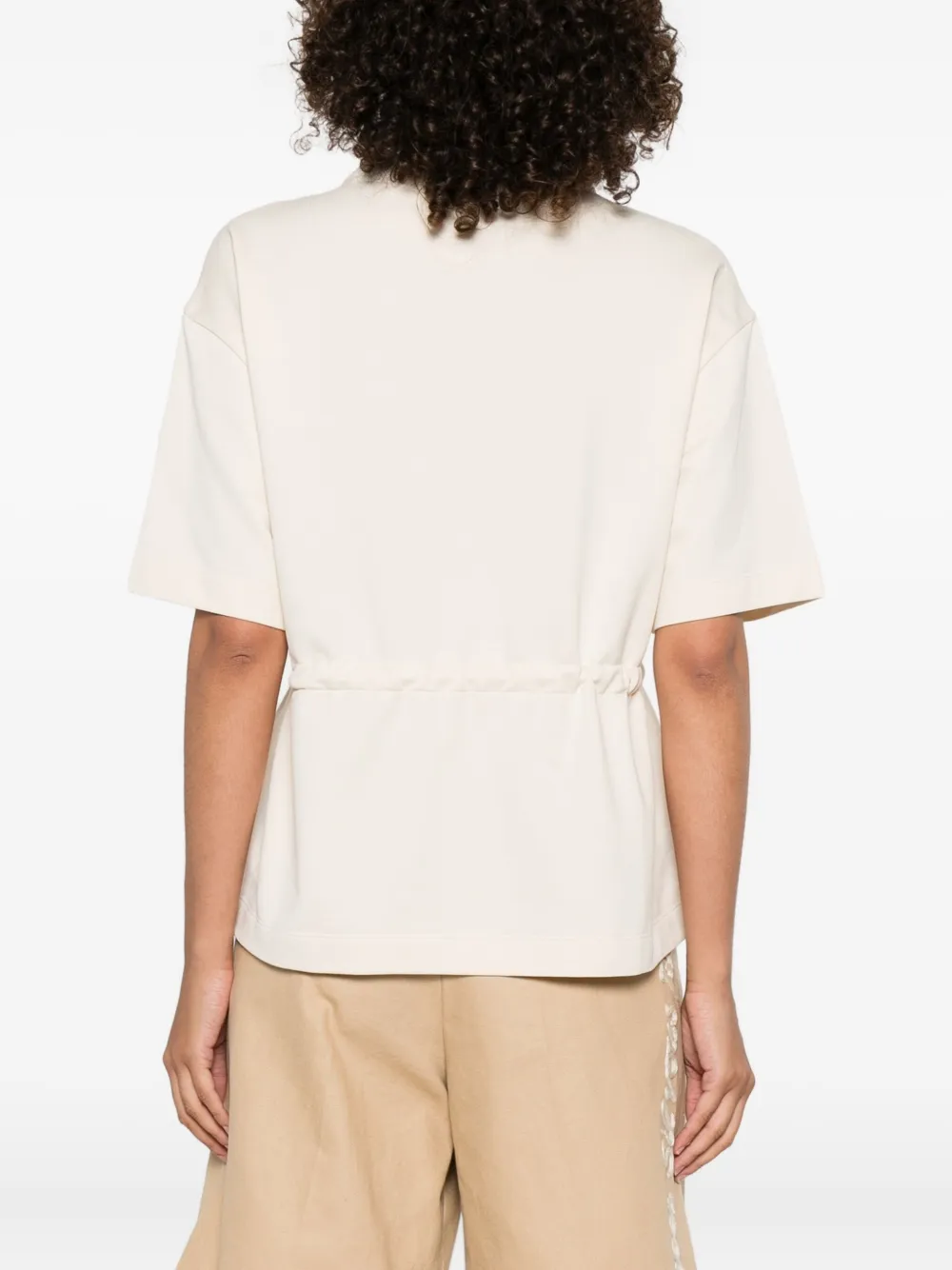 Moncler drawstring-waist cotton T-shirt Beige