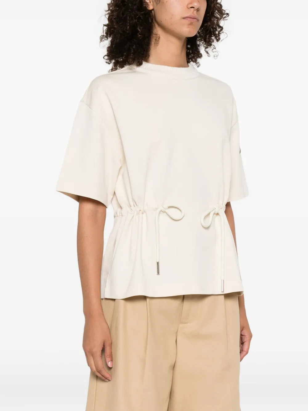 Moncler drawstring-waist cotton T-shirt Beige