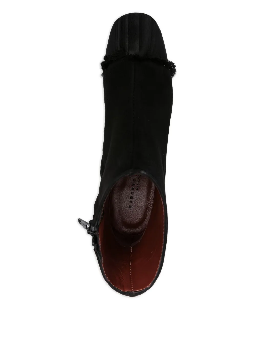 Roberto Festa 40mm Frayed-detail Block-heel Ankle Boots In Black