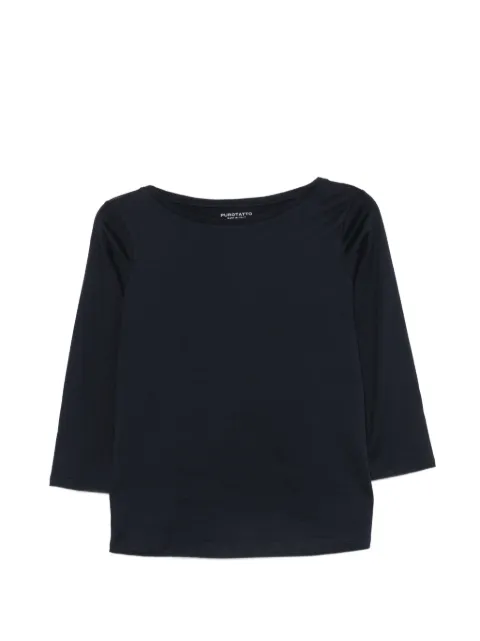Purotatto boat-neck three-quarter-sleeve top