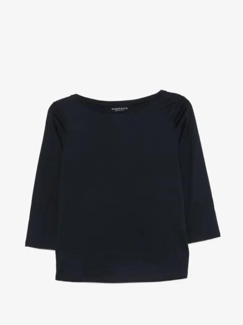 Purotatto boat-neck three-quarter-sleeve top