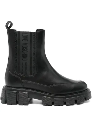 ショートブーツ・ブーティ LOVE MOSCHINO Woman Flat ankle boots Black JA24114G0LIM6 00A Moschino LOVE leather Ankle boots with back zip women