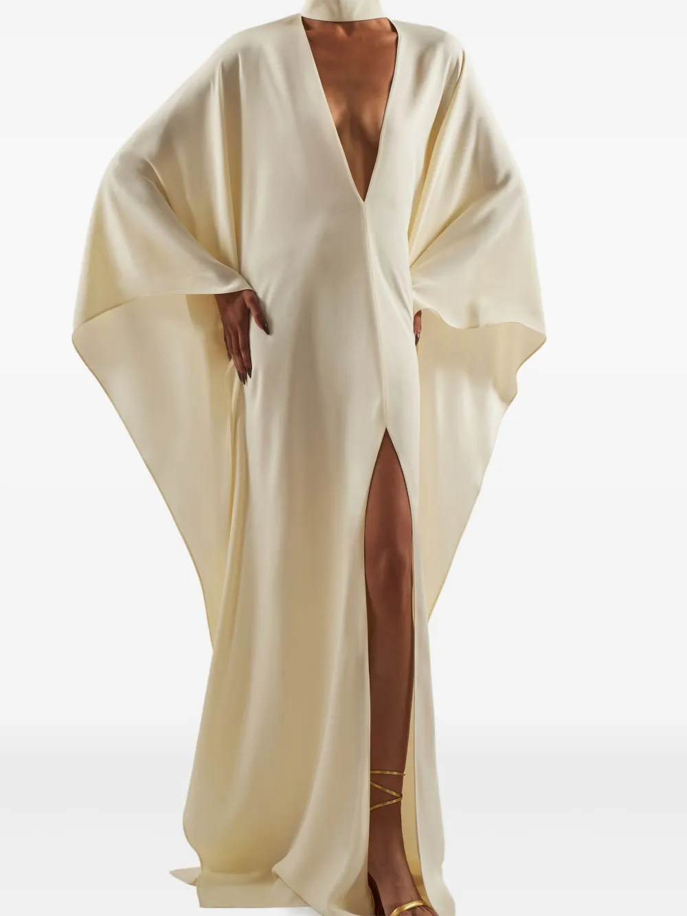 Taller Marmo Ooo maxi-jurk met wijde mouwen en V-hals Beige