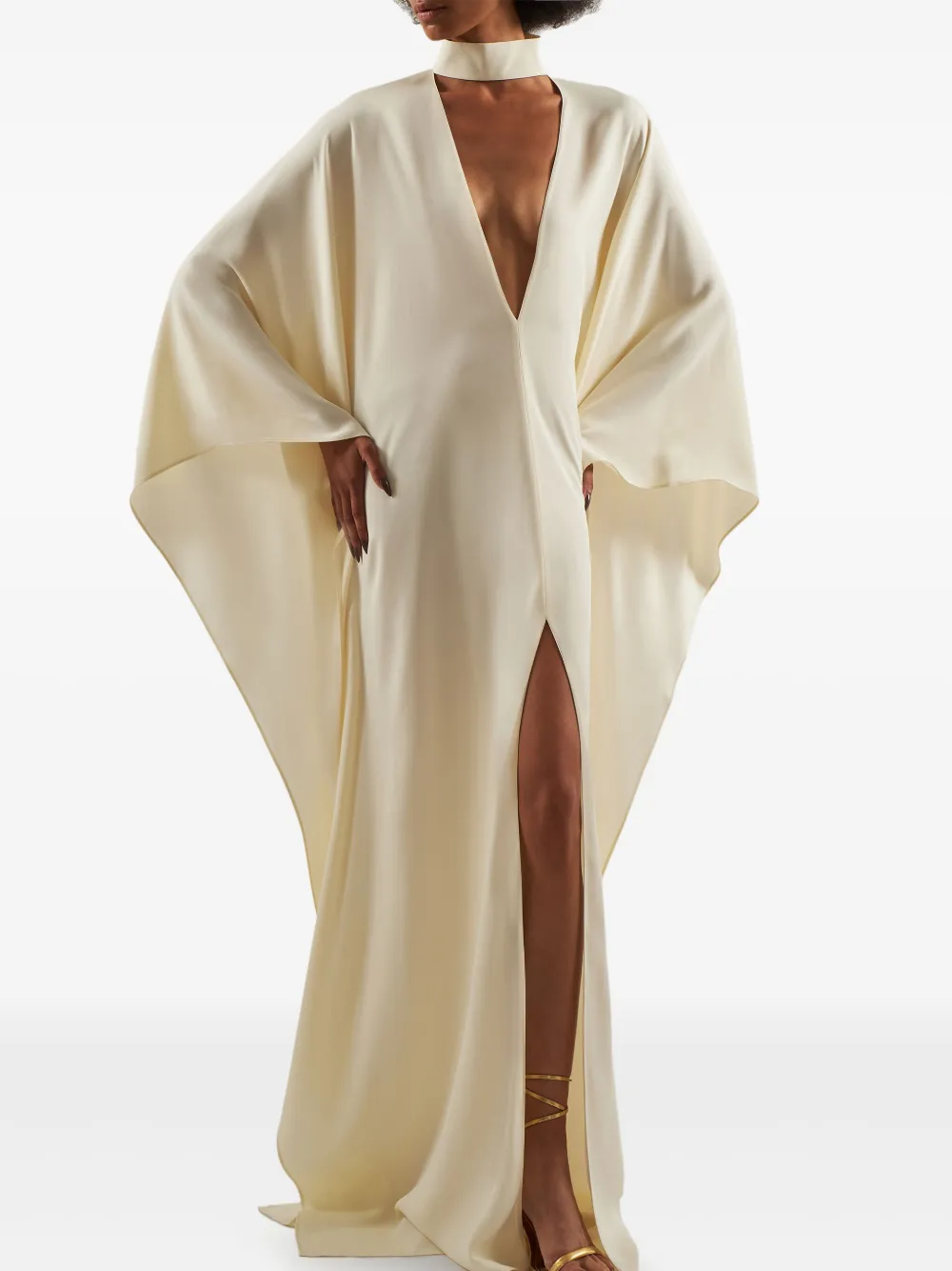 Taller Marmo Ooo maxi-jurk met wijde mouwen en V-hals Beige