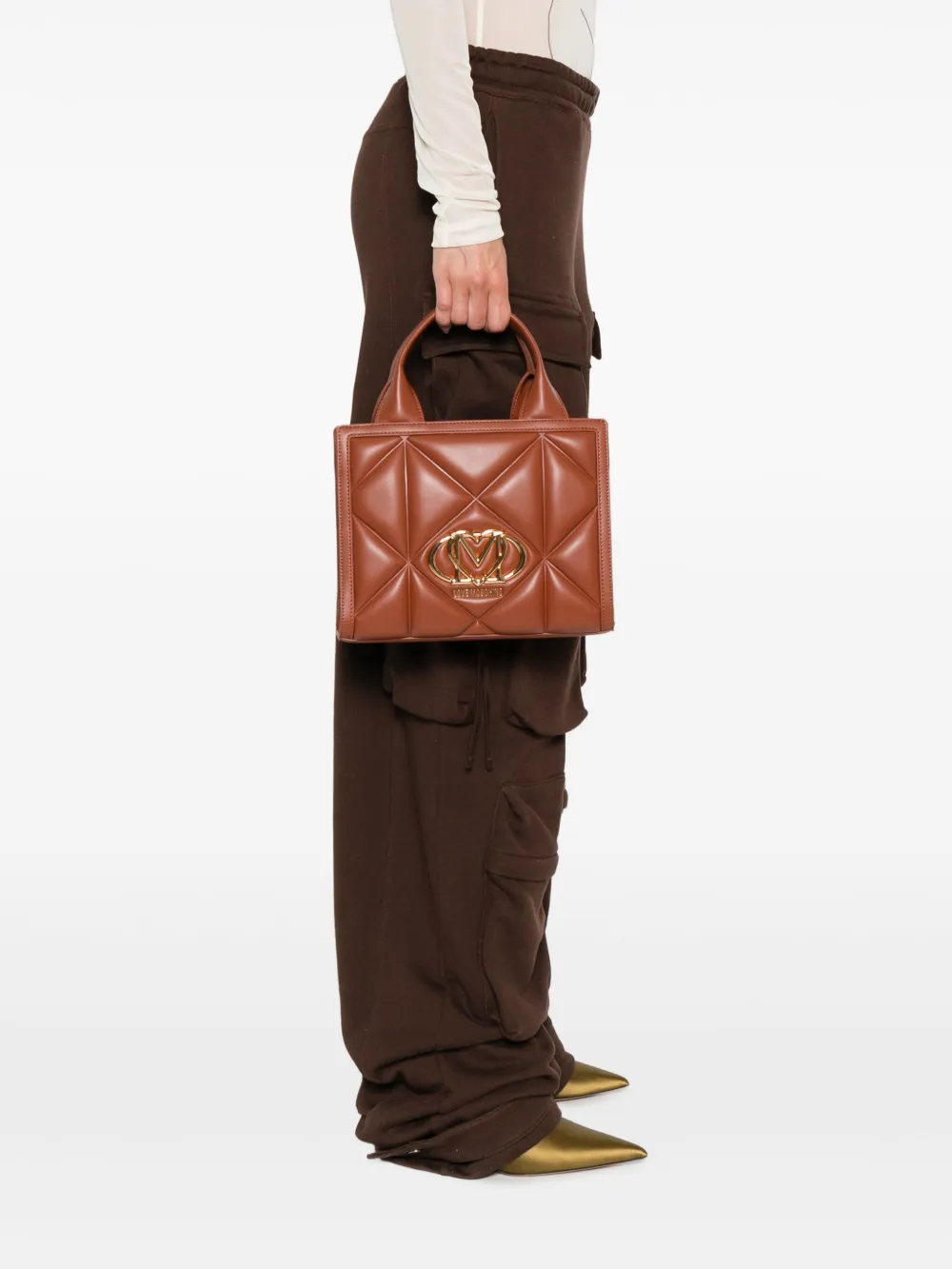 Love Moschino Shopper met logoplakkaat - Bruin