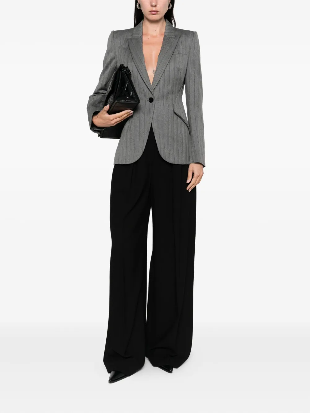 Alexander McQueen Blazer met krijtstreep en enkele rij knopen Grijs