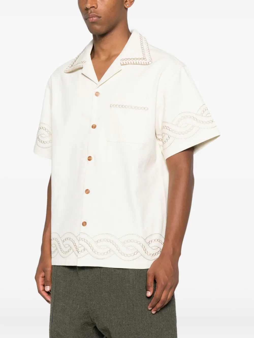 Drôle De Monsieur Katoenen overhemd met geborduurd logo Beige