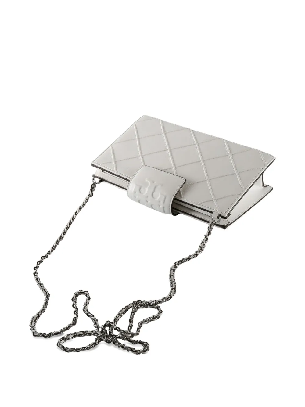 Tory Burch Mini Fleming Quilted Chain Cross Body Bag In White
