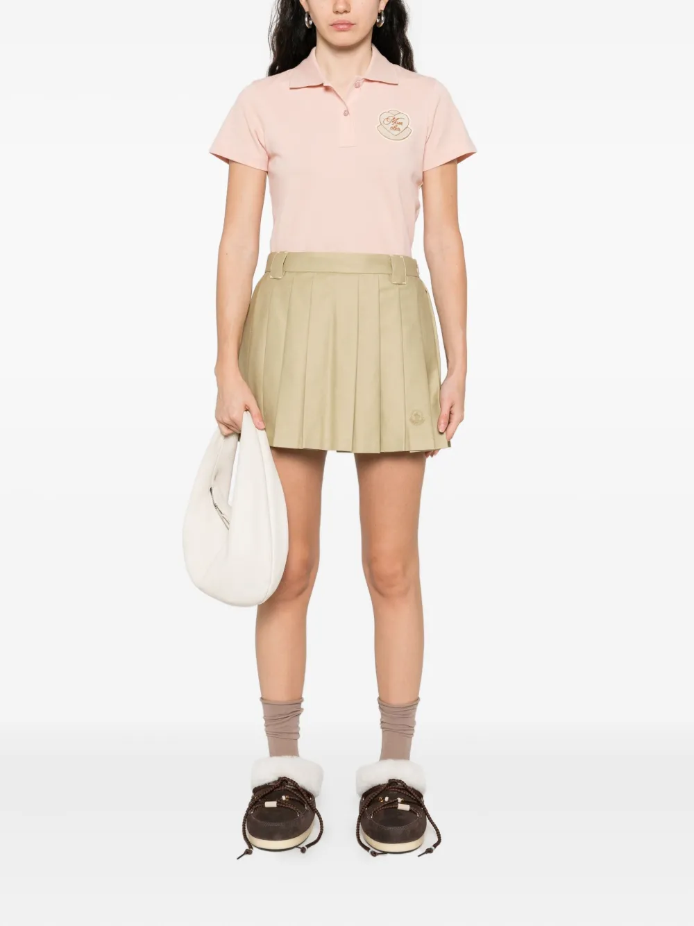 Moncler Pleated Logo Mini Skirt In Neutral