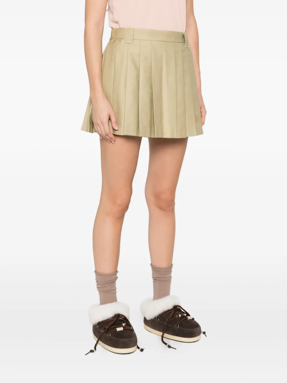 Moncler Pleated Logo Mini Skirt In Neutral