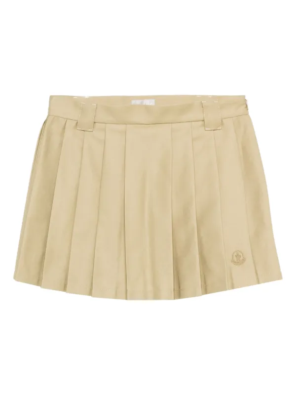 Moncler Pleated Logo Mini Skirt in Neutrals