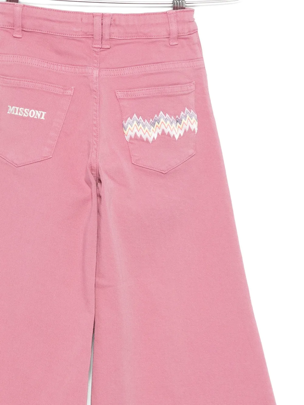 Missoni Kids Broek met wijde pijpen en borduurwerk Roze