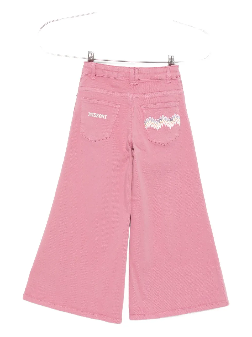 Missoni Kids Broek met wijde pijpen en borduurwerk Roze