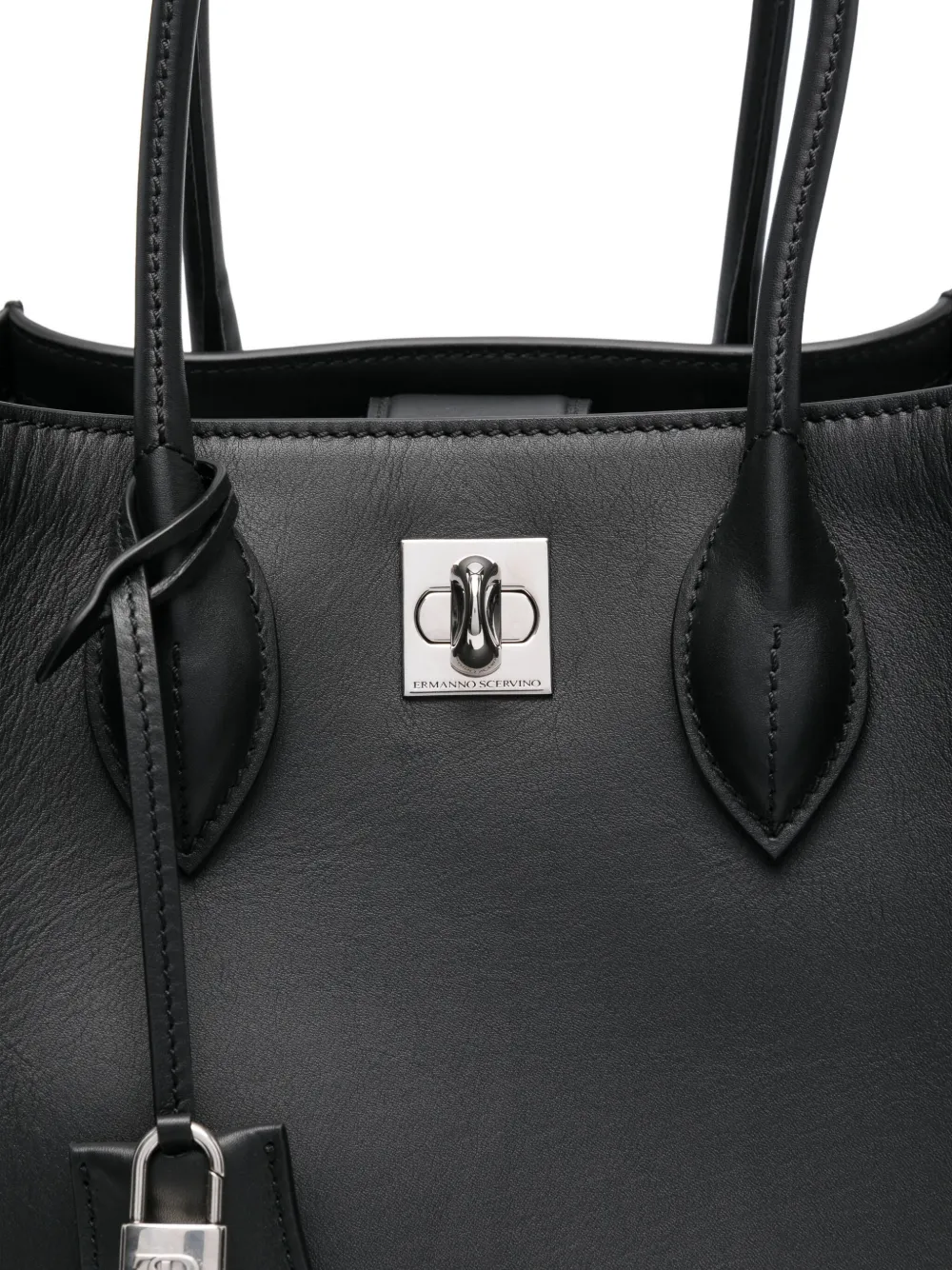 Ermanno Scervino Maggie leren shopper met draaislot Zwart