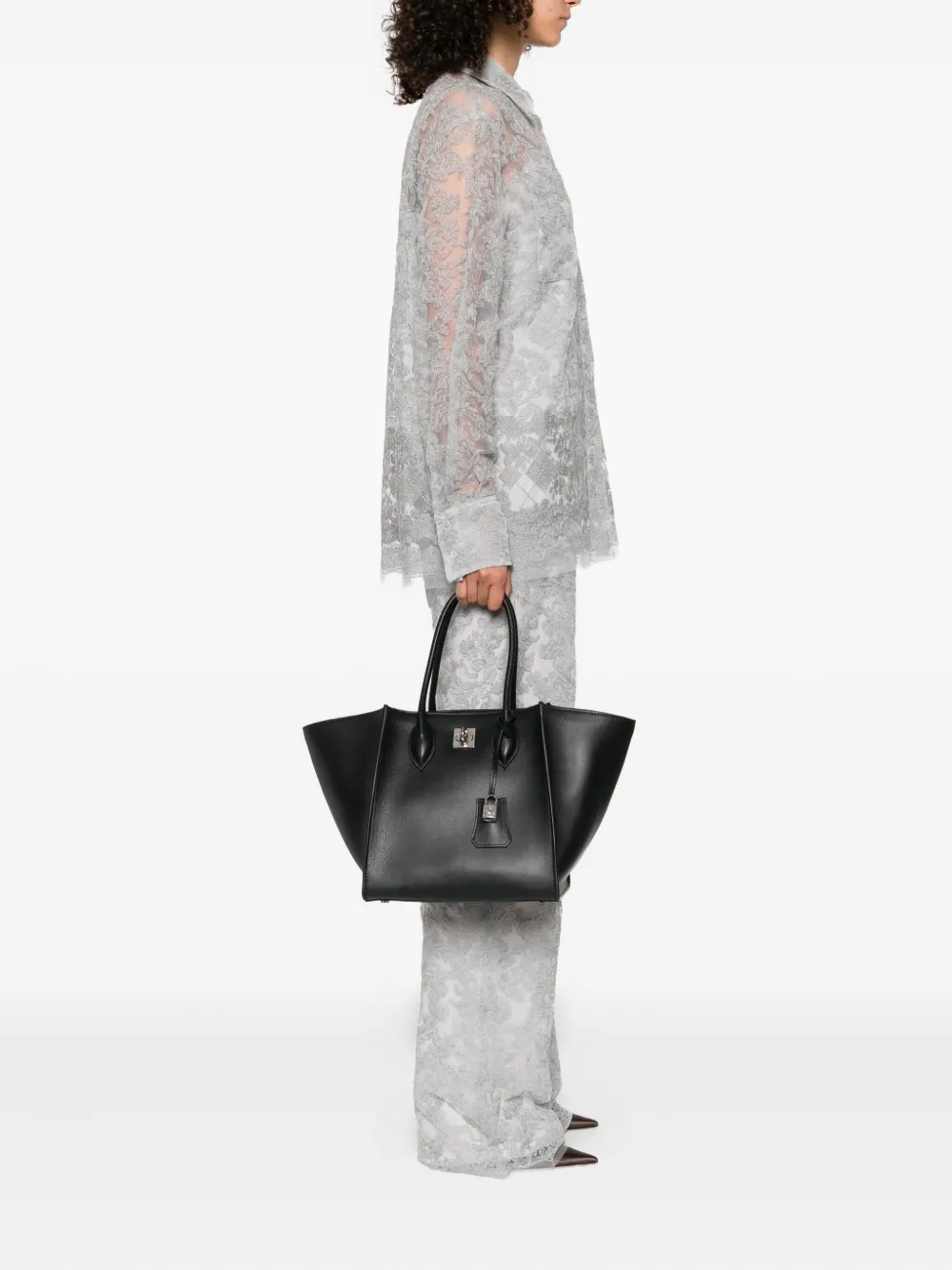 Ermanno Scervino Maggie leren shopper met draaislot Zwart