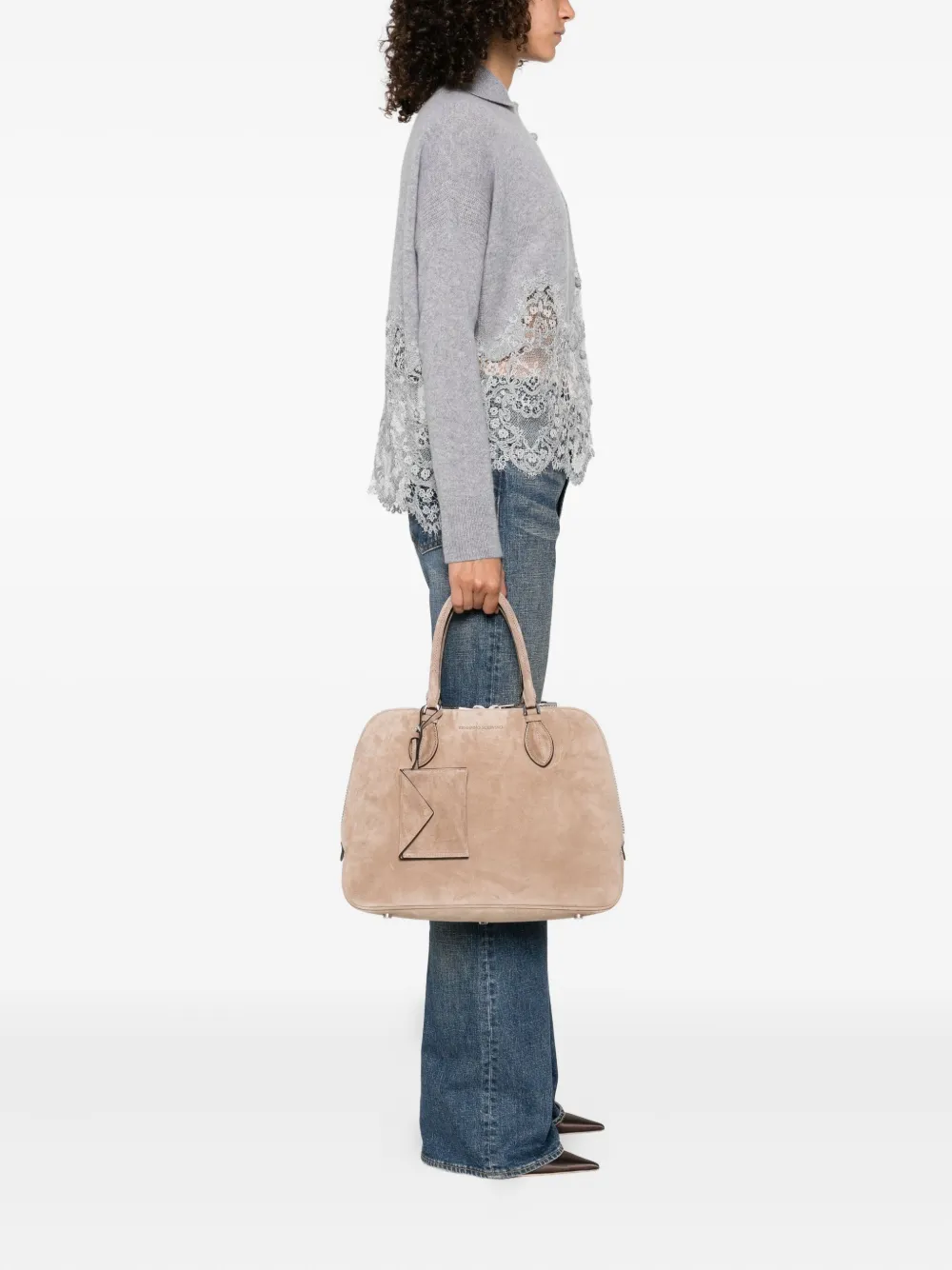 Ermanno Scervino Suède shopper met ritssluiting Beige