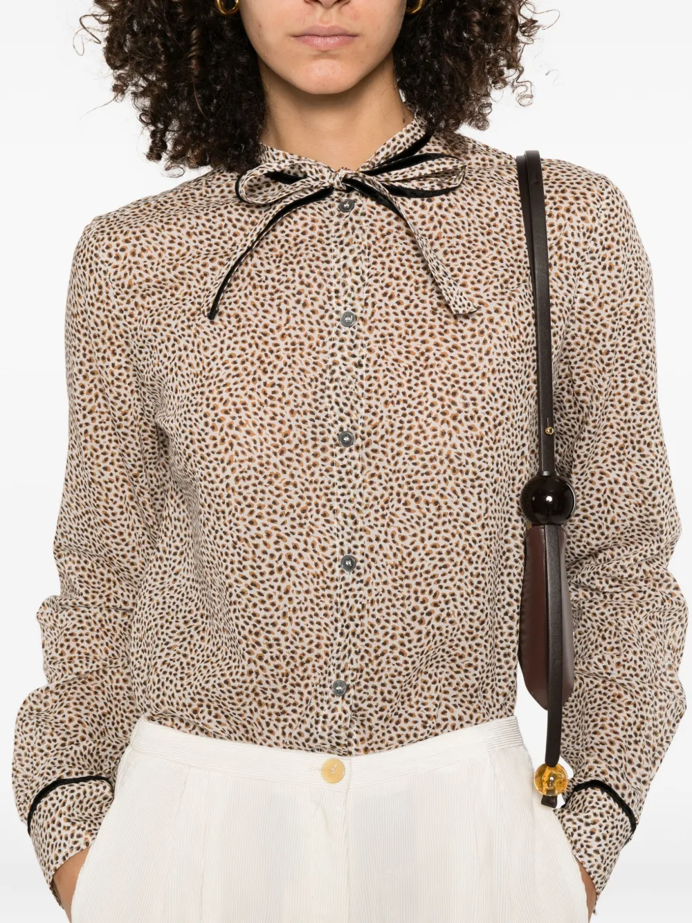 Forte spotted-print tie-neck shirt Wit