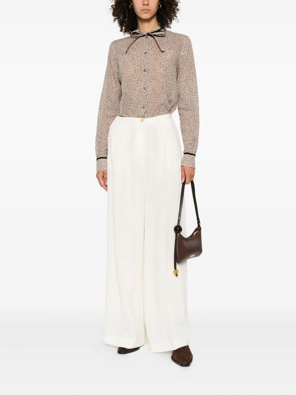 Forte spotted-print tie-neck shirt Wit