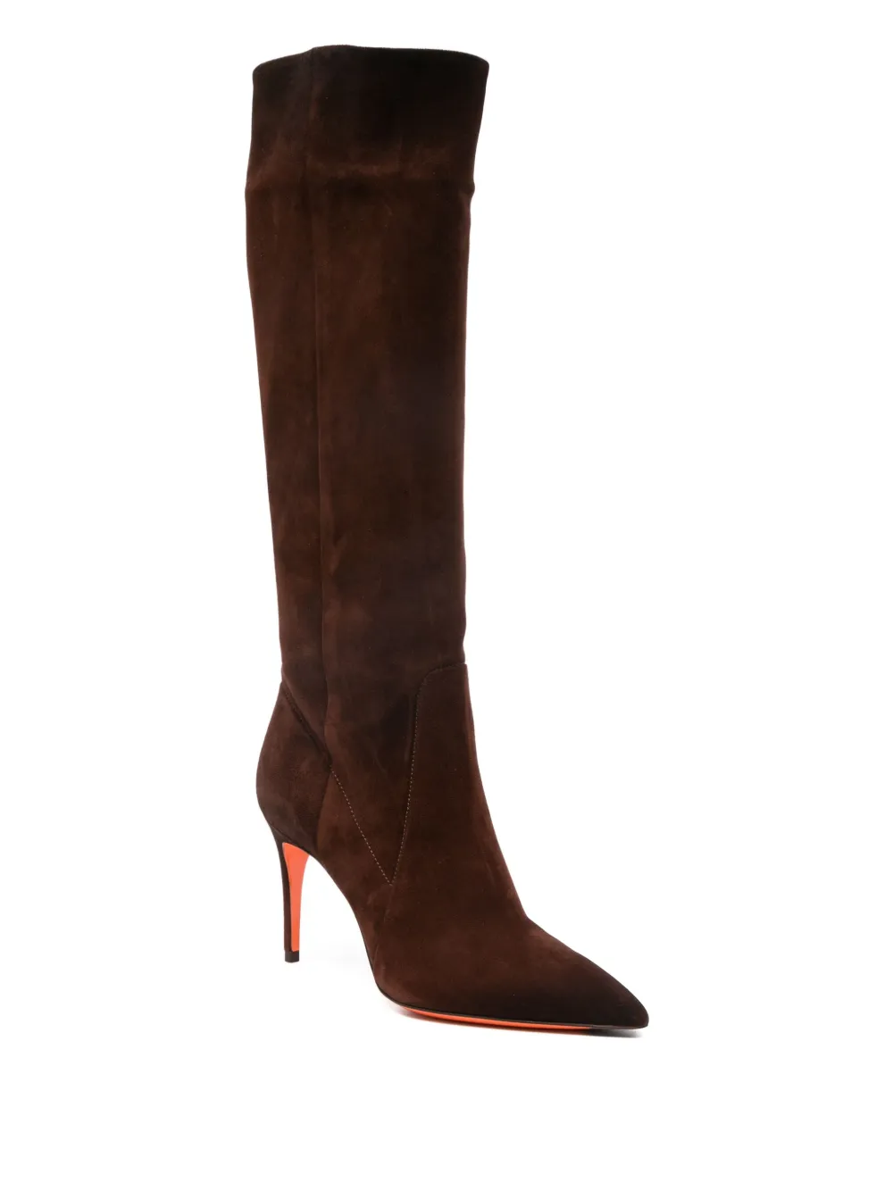 Santoni 90mm suede pointed-toe knee-high boots Brown