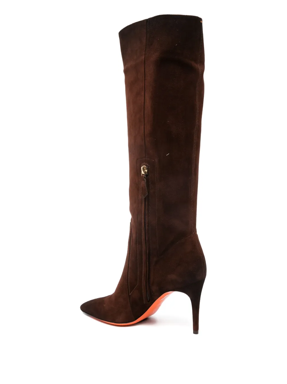 Santoni 90mm suede pointed-toe knee-high boots Brown